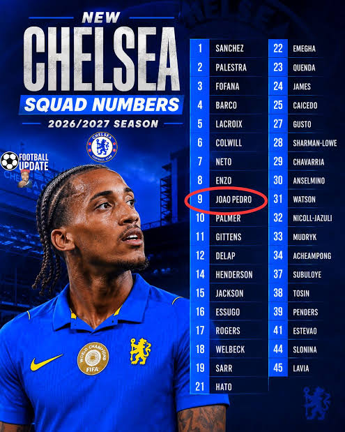 Chelsea Confirm 2026/27 Squad Numbers As Joao Pedro Takes No. 9 Shirt — Full List