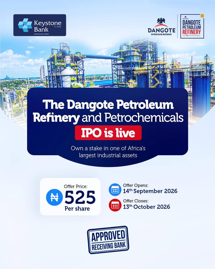 Dangote Refinery Public Offer: Keystone Bank Opens Access To Investors
